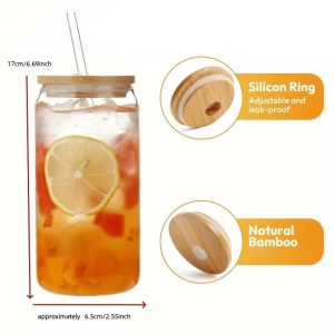 Glass Bottle with Bamboo Lid & Glass Straw + Brush (630ml)