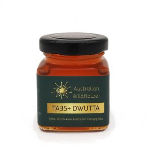 TA35+ Australian Wildflower brand Dwutta honey in a glass jar from Honey Wholesale in Perth, Western Australia.