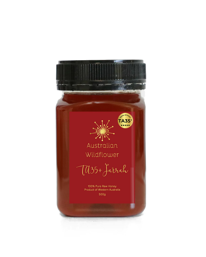 TA35+ Raw Single Origin Jarrah Honey - Rich Amber Honey with Deep, Complex Flavor - Highest Antimicrobial Activity, Prebiotics, and Antioxidants - Low GI - 100% Pure, Natural, Raw Western Australian Honey - Single Origin and Extracted Raw for Maximum Goodness - Available Online and In-Store from Honey Wholesale, Perth, Western Australia